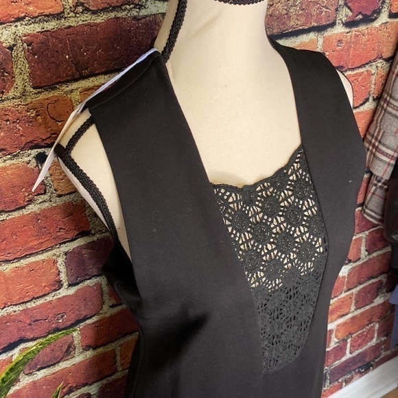Gentle Fawn Sleeveless V Neck Lace Embroidered Black Midi Dress Size 6 NWT - Picture 5 of 12